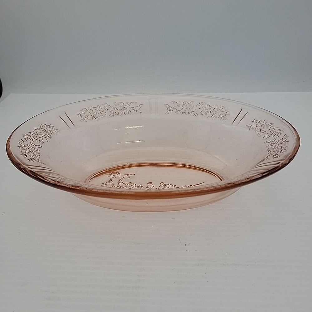 Federal Glass Sharon Cabbage Rose Pink 9.5 Inch Oval Bowl Vintage Glassware
